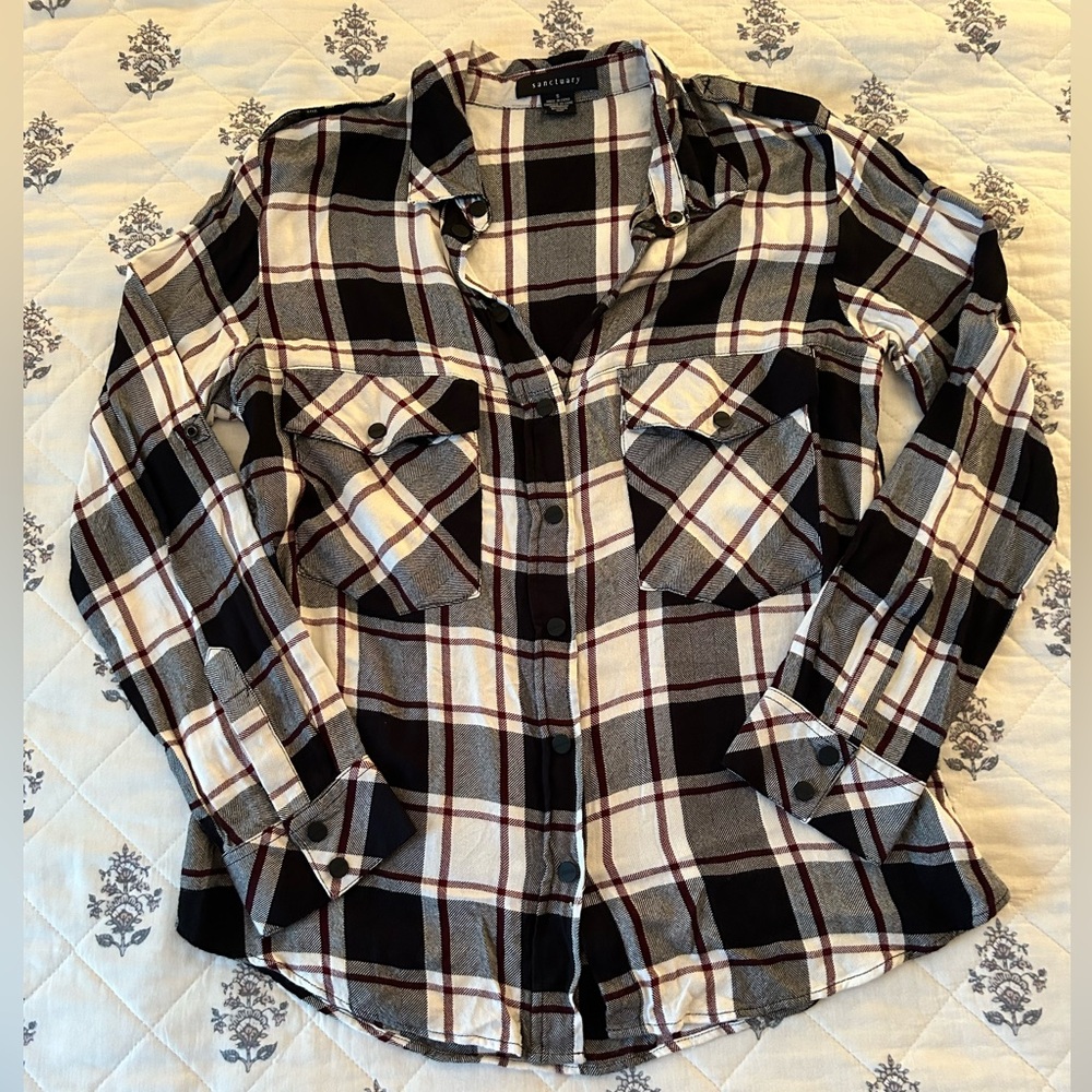 Sanctuary Black and White Plaid Button-Up Shirt